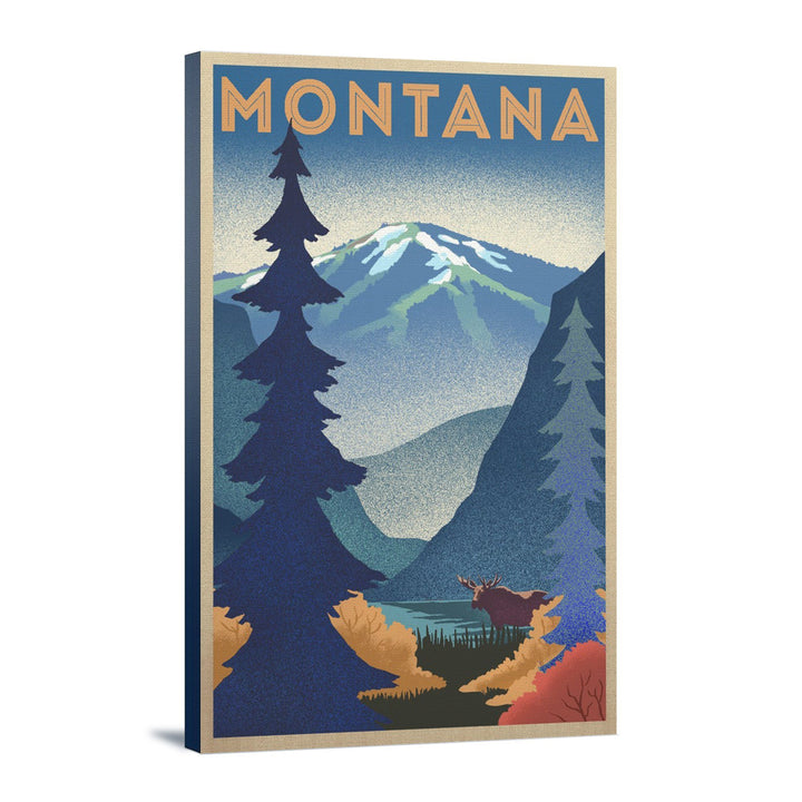 Montana, Mountain & Moose, Lithograph, Lantern Press Artwork, Stretched Canvas Canvas Lantern Press 