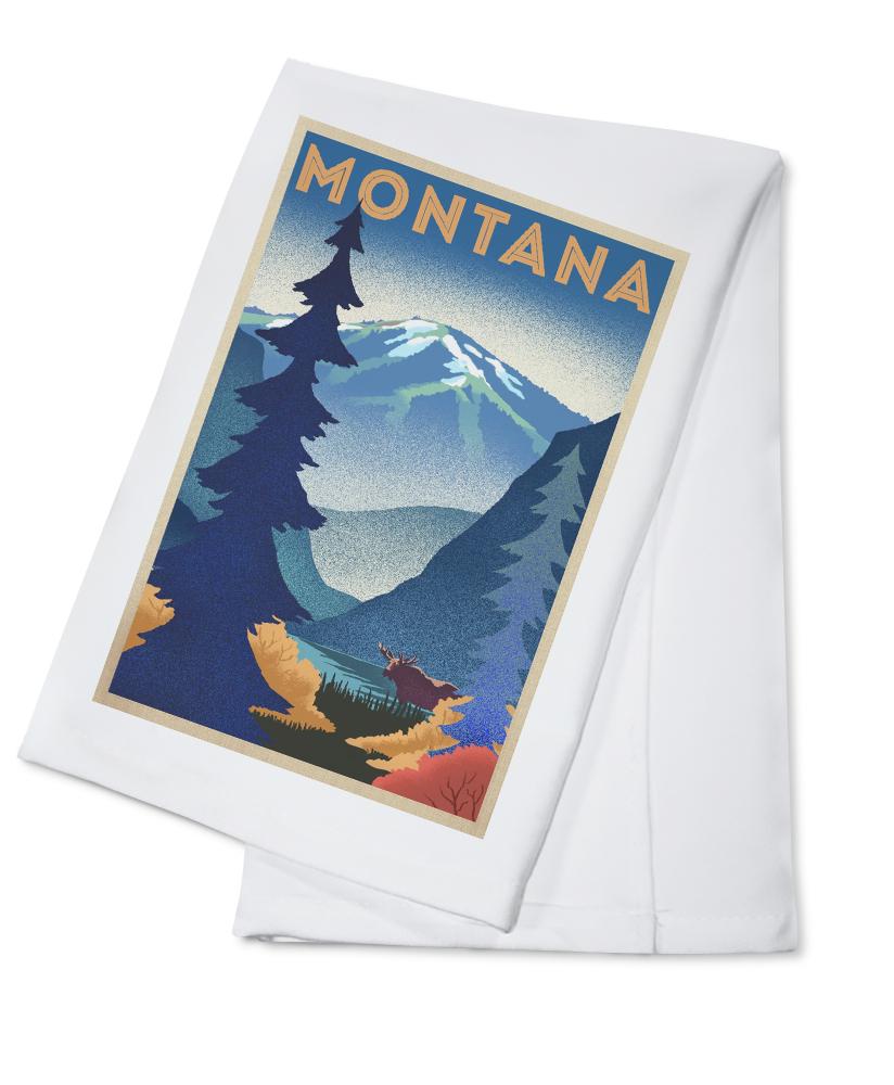 Montana, Mountain & Moose, Lithograph, Lantern Press Artwork, Towels and Aprons Kitchen Lantern Press 