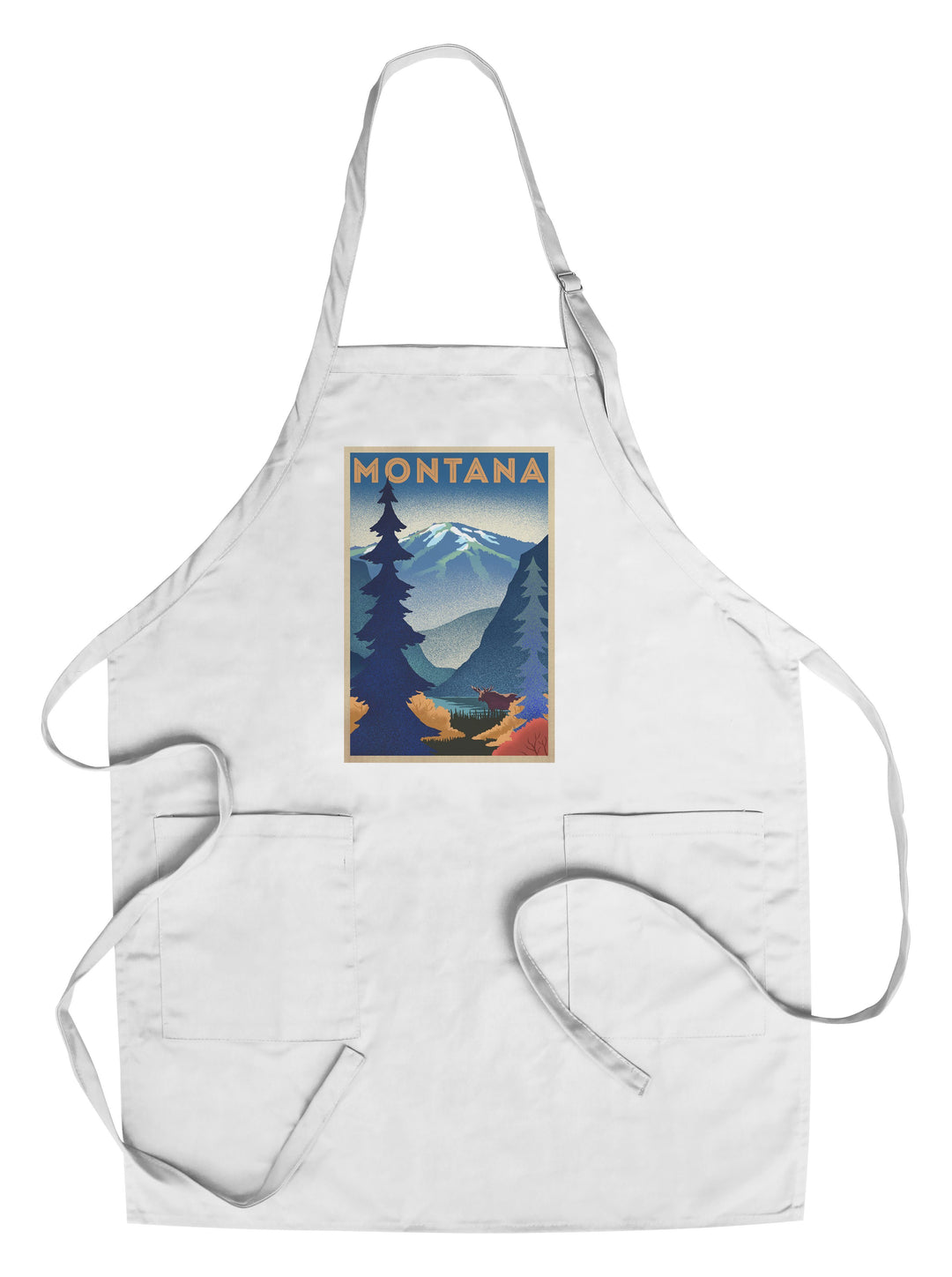 Montana, Mountain & Moose, Lithograph, Lantern Press Artwork, Towels and Aprons Kitchen Lantern Press Chef's Apron 
