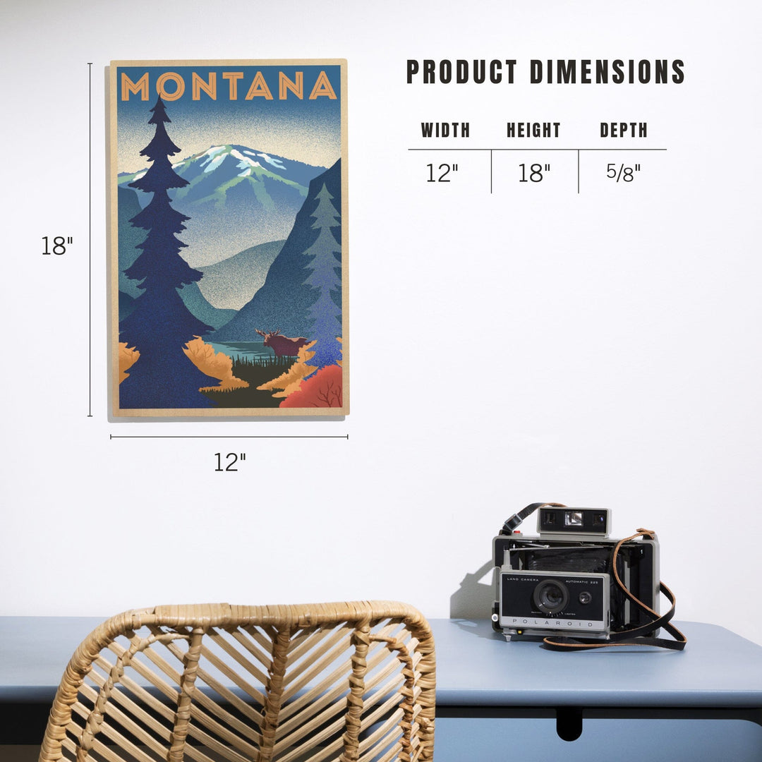Montana, Mountain & Moose, Lithograph, Lantern Press Artwork, Wood Signs and Postcards Wood Lantern Press 
