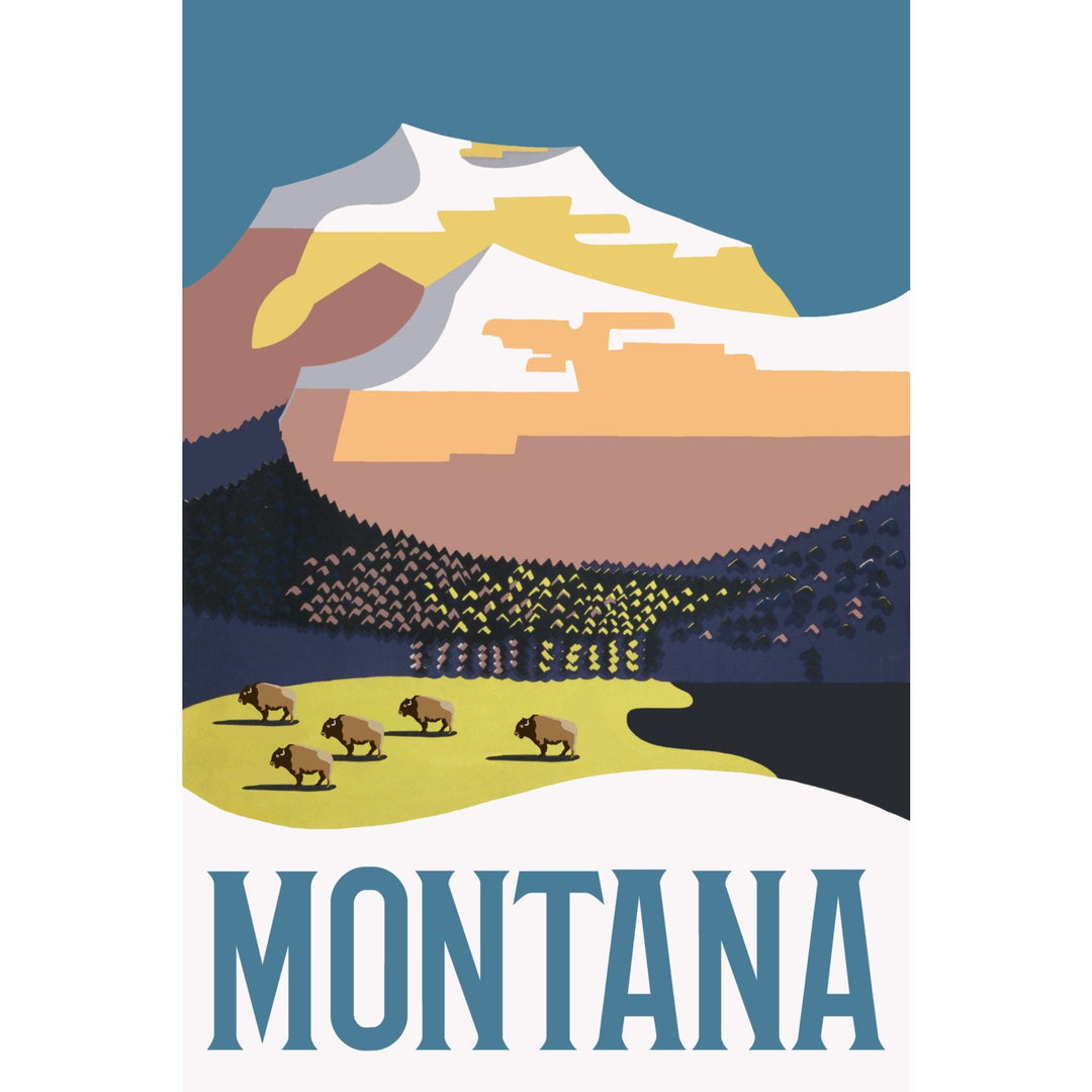Montana, Mountain Scene with Buffalo, Lantern Press Artwork, Stretched Canvas Canvas Lantern Press 