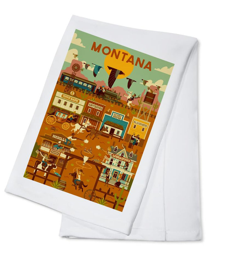 Montana, Old Town, Geometric Lantern Press Artwork, Towels and Aprons Kitchen Lantern Press 