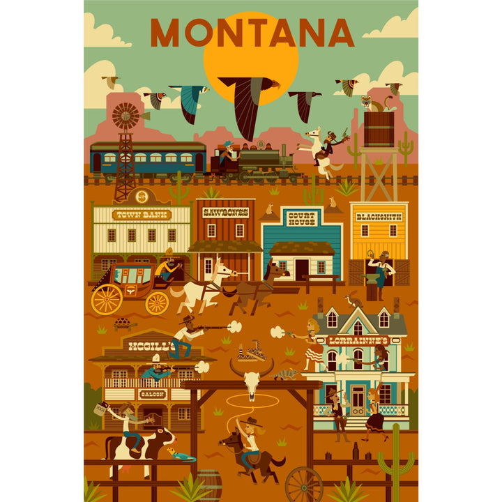 Montana, Old Town, Geometric Lantern Press Artwork, Towels and Aprons Kitchen Lantern Press 