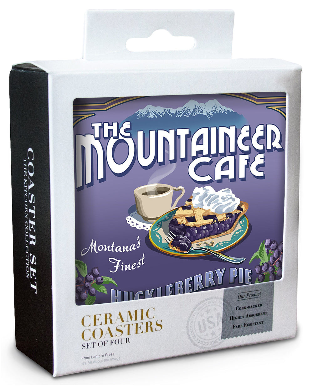 Montana, The Mountaineer Cafe, Huckleberry Pie Vintage Sign, Lantern Press Artwork, Coaster Set Coasters Lantern Press 