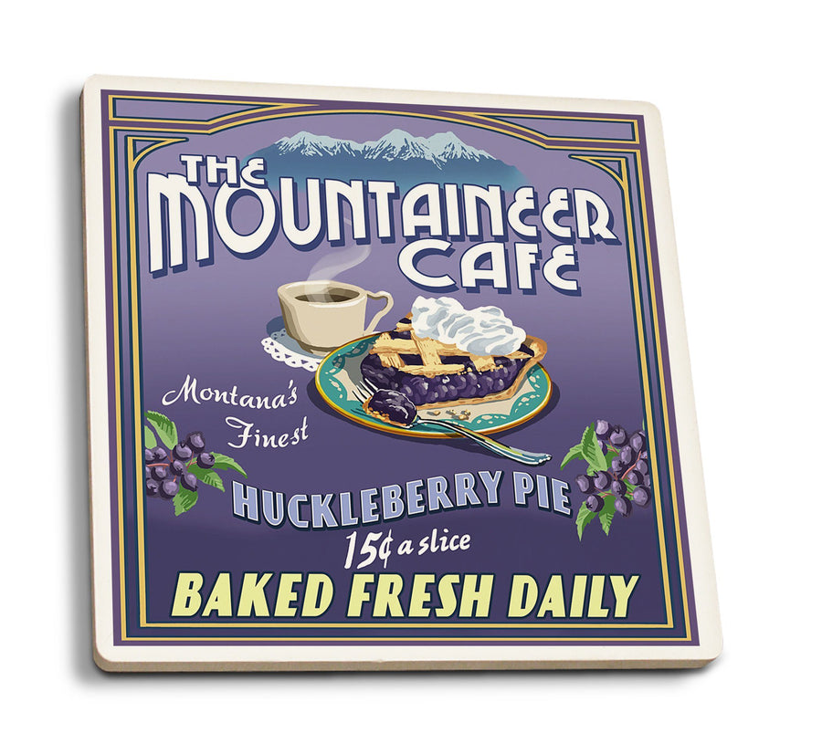 Montana, The Mountaineer Cafe, Huckleberry Pie Vintage Sign, Lantern Press Artwork, Coaster Set Coasters Lantern Press 