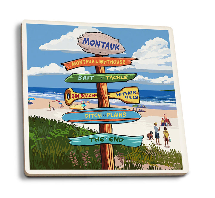 Montauk, New York, Destination Signpost, Lantern Press Artwork, Coaster Set Coasters Lantern Press 
