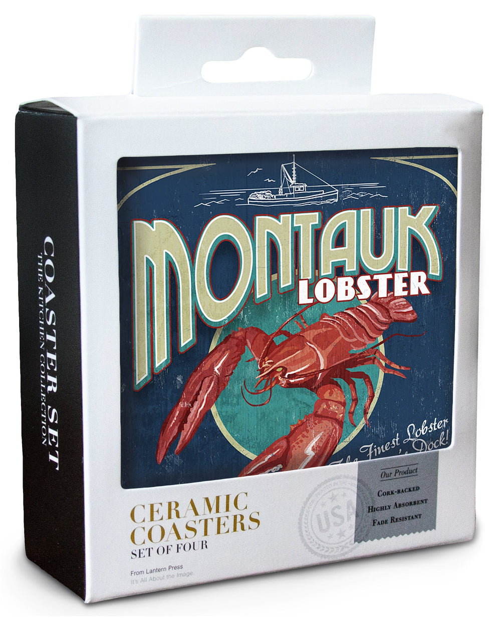 Montauk, New York, Lobster Vintage Sign, Lantern Press Artwork, Coaster Set Coasters Lantern Press 