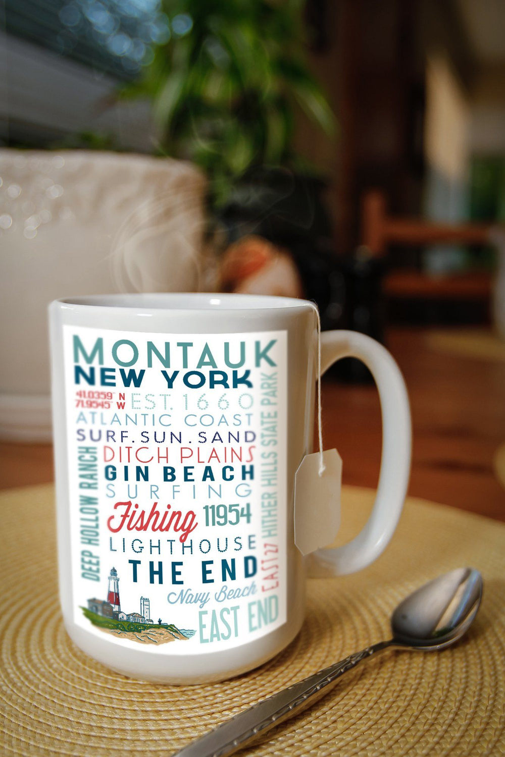 Montauk, New York, Typography, Lantern Press Artwork, Ceramic Mug Mugs Lantern Press 