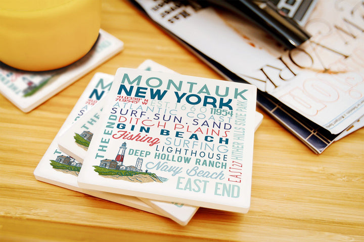 Montauk, New York, Typography, Lantern Press Artwork, Coaster Set Coasters Lantern Press 