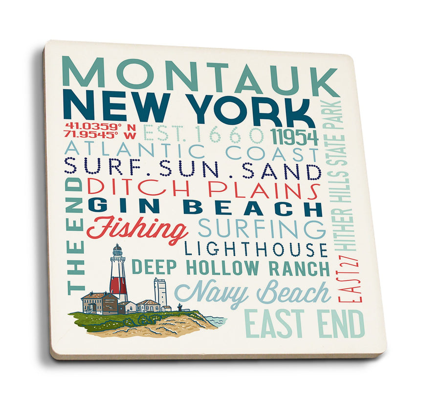 Montauk, New York, Typography, Lantern Press Artwork, Coaster Set Coasters Lantern Press 