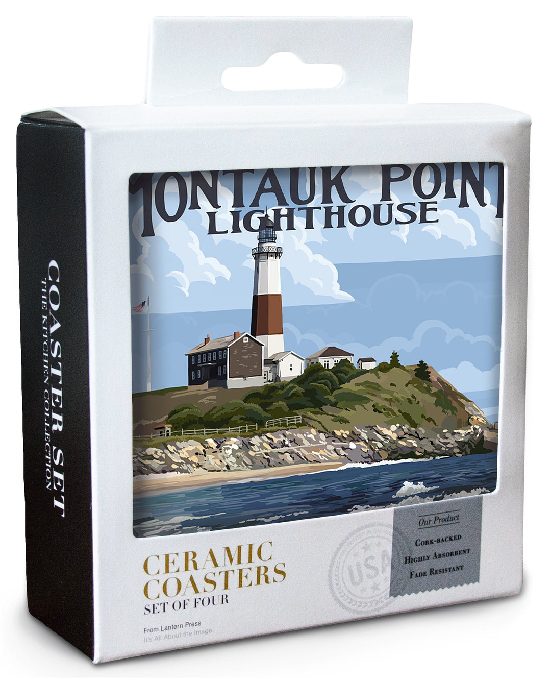Montauk Point Lighthouse, New York, Lantern Press Artwork, Coaster Set Coasters Lantern Press 