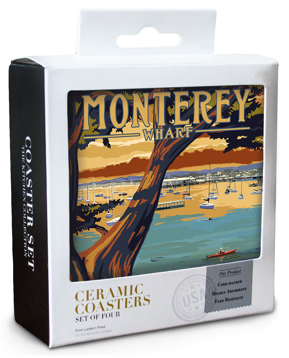 Monterey Wharf, California, Coastal Scene, Lantern Press Artwork, Coaster Set Coasters Lantern Press 