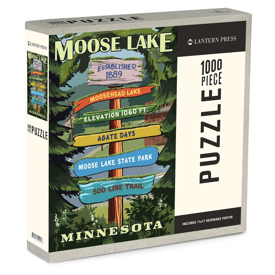 Moose Lake, Minnesota, Destination Signpost, Jigsaw Puzzle Puzzle Lantern Press 