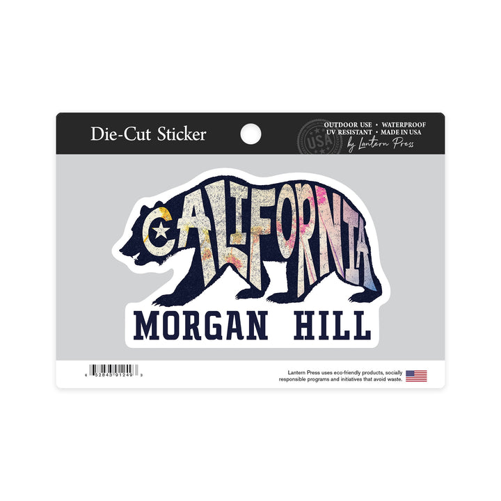 Morgan Hill, California, Bear Typography, Contour Sticker Lantern Press 