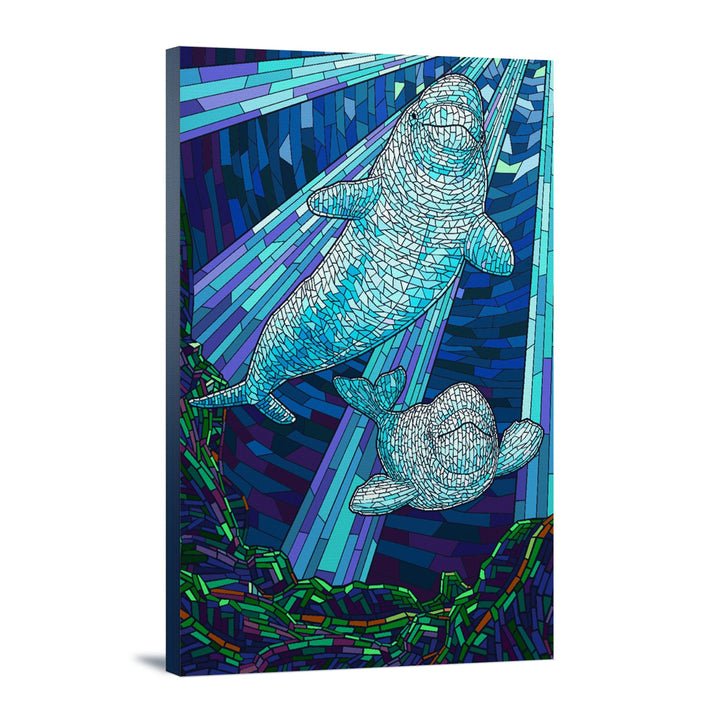 Mosaic, Beluga Whale, Lantern Press Artwork, Stretched Canvas Canvas Lantern Press 16x24 Stretched Canvas 