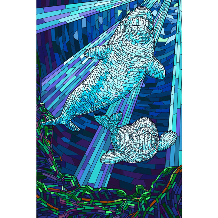 Mosaic, Beluga Whale, Lantern Press Artwork, Stretched Canvas Canvas Lantern Press 