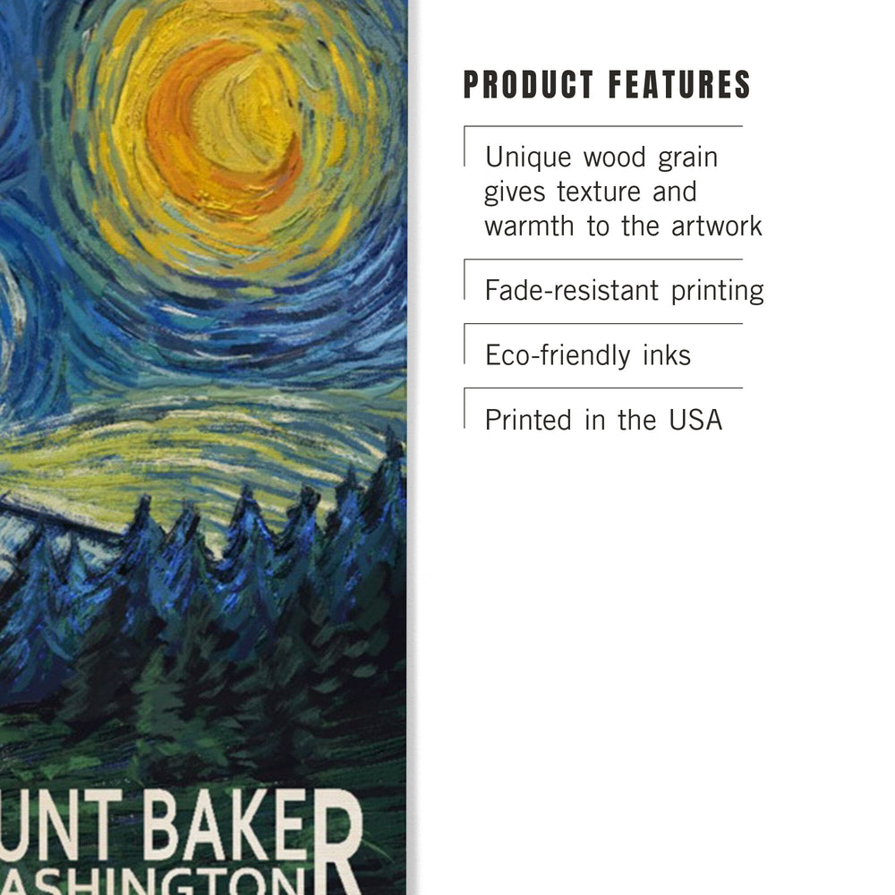 Mount Baker, Washington, Bigfoot, Starry Night, Lantern Press Artwork, Wood Signs and Postcards Wood Lantern Press 
