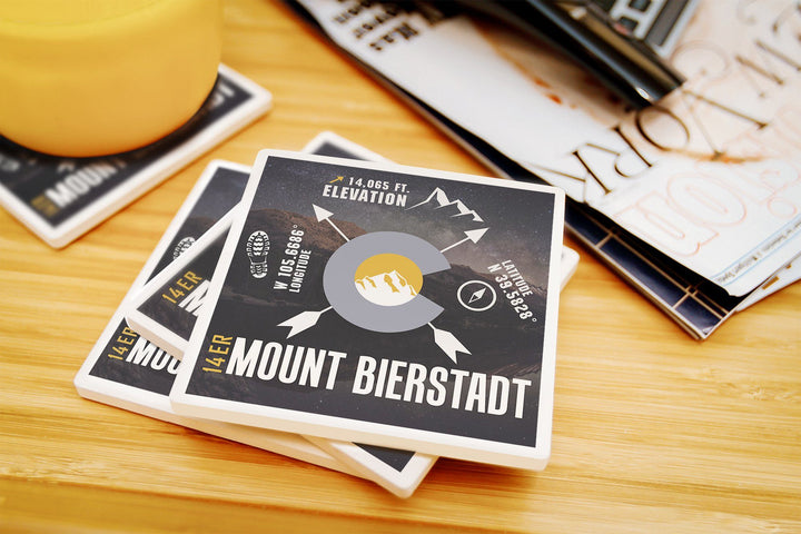 Mount Bierstadt, Colorado Infographic, The Fourteeners, Lantern Press Artwork, Coaster Set Coasters Lantern Press 