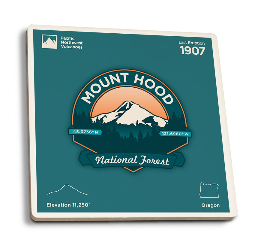 Mount Hood National Forest, Oregon, Pacific Northwest Volcanoes, Contour, Coaster Set Coasters Lantern Press 