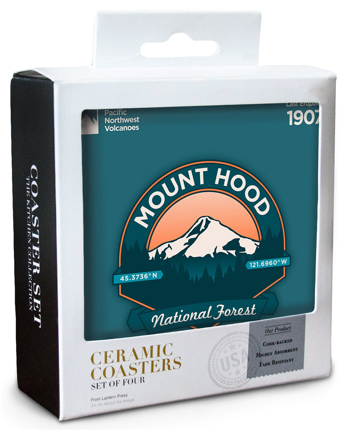 Mount Hood National Forest, Oregon, Pacific Northwest Volcanoes, Contour, Coaster Set Coasters Lantern Press 