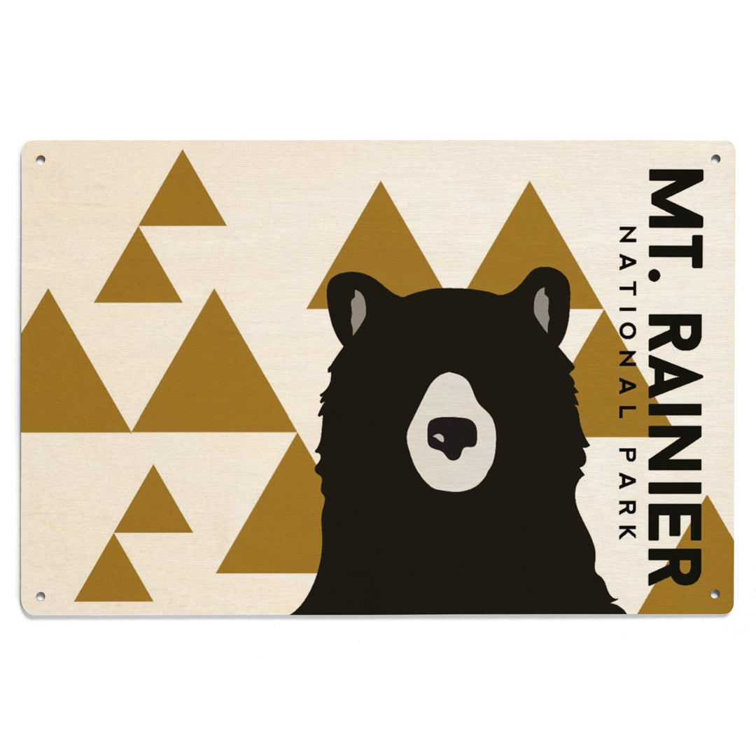 Mount Rainier National Park, Bear & Triangles, Yellow Horizontal, Lantern Press Artwork, Wood Signs and Postcards Wood Lantern Press 