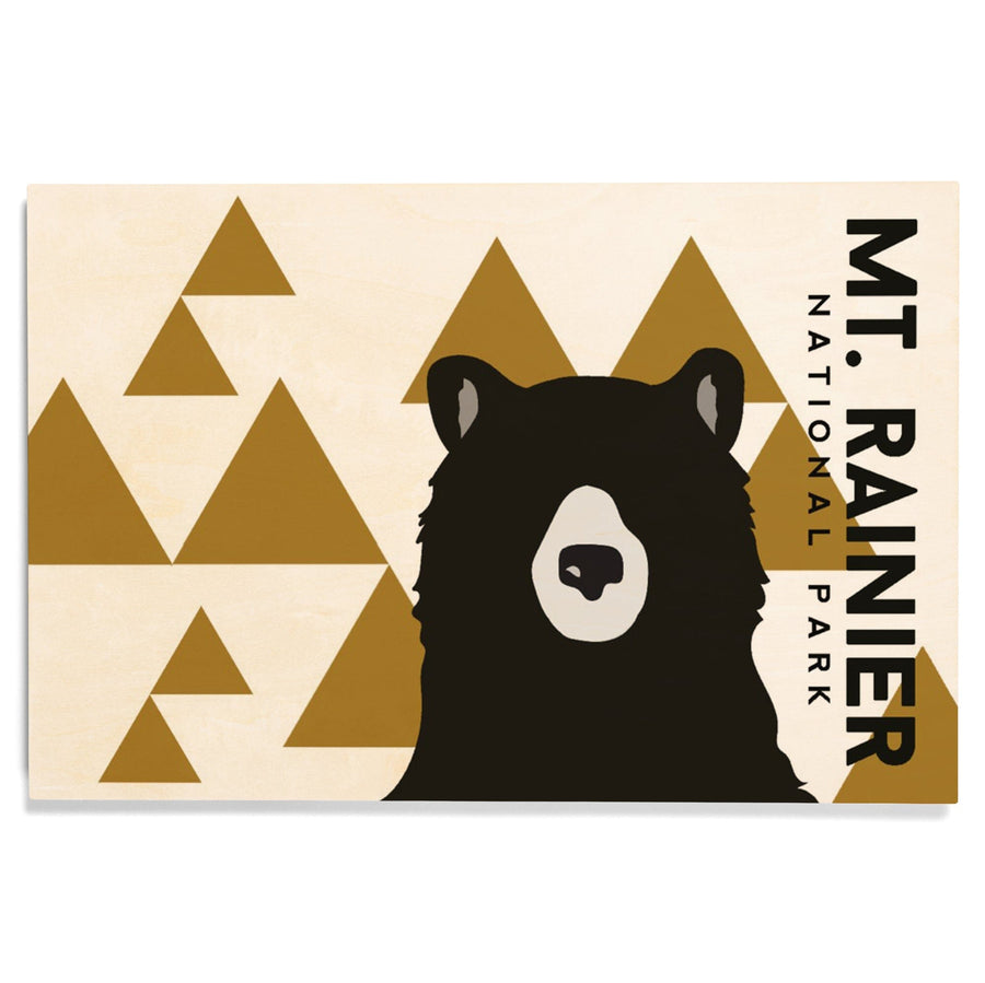 Mount Rainier National Park, Bear & Triangles, Yellow Horizontal, Lantern Press Artwork, Wood Signs and Postcards Wood Lantern Press 
