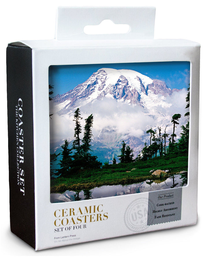 Mount Rainier National Park, Reflection Lake, Lantern Press Photography, Coaster Set Coasters Lantern Press 