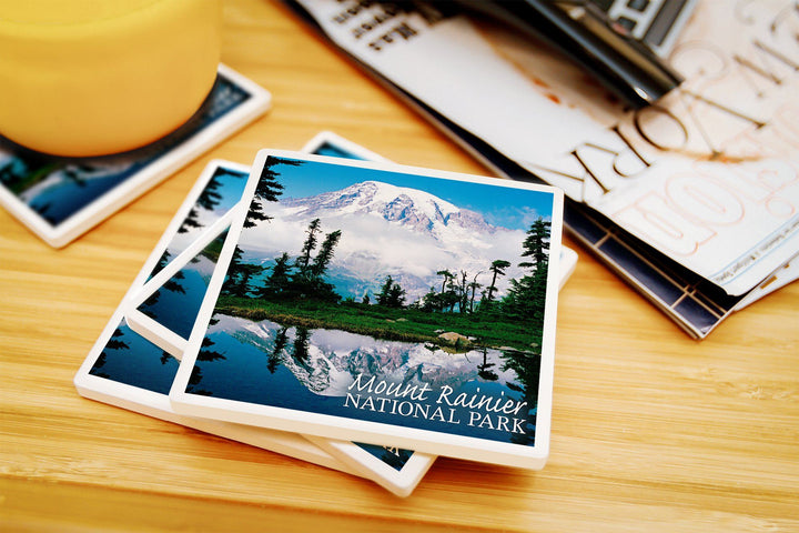 Mount Rainier National Park, Reflection Lake, Lantern Press Photography, Coaster Set Coasters Lantern Press 
