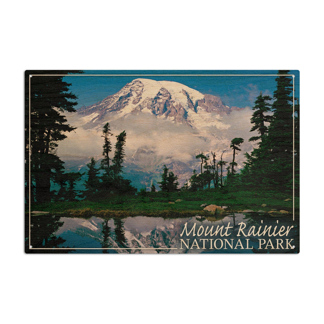 Mount Rainier National Park, Reflection Lake, Lantern Press Photography, Wood Signs and Postcards Wood Lantern Press 10 x 15 Wood Sign 