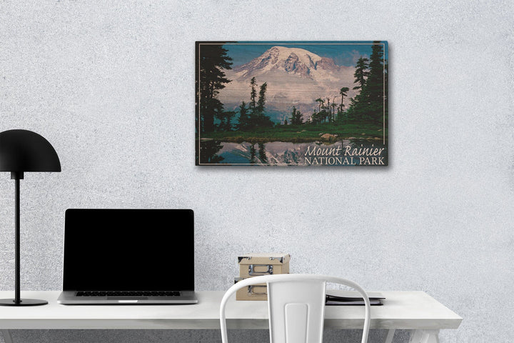 Mount Rainier National Park, Reflection Lake, Lantern Press Photography, Wood Signs and Postcards Wood Lantern Press 12 x 18 Wood Gallery Print 