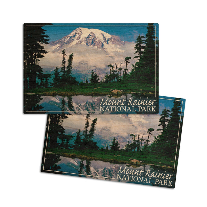 Mount Rainier National Park, Reflection Lake, Lantern Press Photography, Wood Signs and Postcards Wood Lantern Press 4x6 Wood Postcard Set 