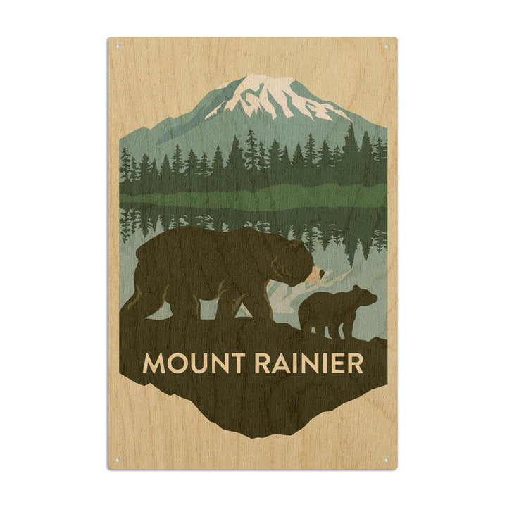 Mount Rainier National Park, Washington, Bears, Vector, Contour, Lantern Press Artwork, Wood Signs and Postcards Wood Lantern Press 10 x 15 Wood Sign 