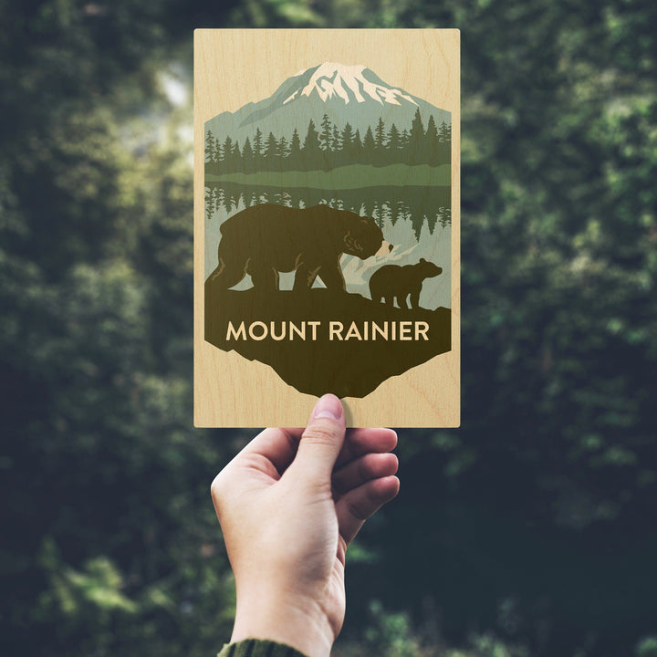 Mount Rainier National Park, Washington, Bears, Vector, Contour, Lantern Press Artwork, Wood Signs and Postcards Wood Lantern Press 