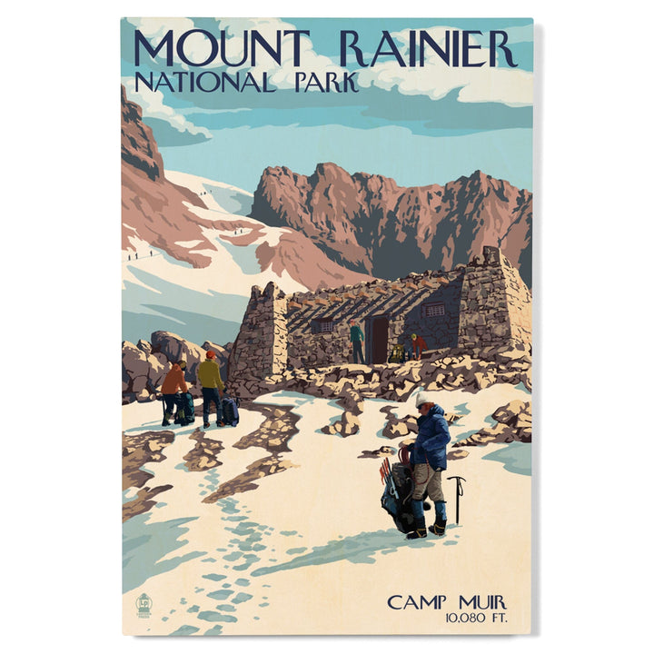 Mount Rainier National Park, Washington, Camp Muir & Climbers, Lantern Press Artwork, Wood Signs and Postcards Wood Lantern Press 