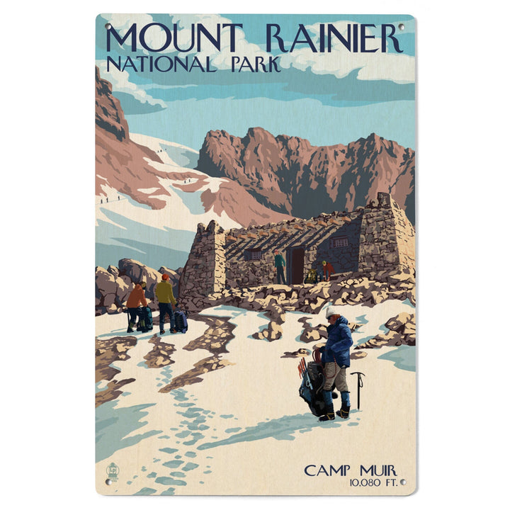 Mount Rainier National Park, Washington, Camp Muir & Climbers, Lantern Press Artwork, Wood Signs and Postcards Wood Lantern Press 
