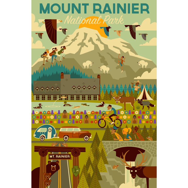 Mount Rainier National Park, Washington, Geometric National Park Series, Lantern Press Artwork, Stretched Canvas Canvas Lantern Press 