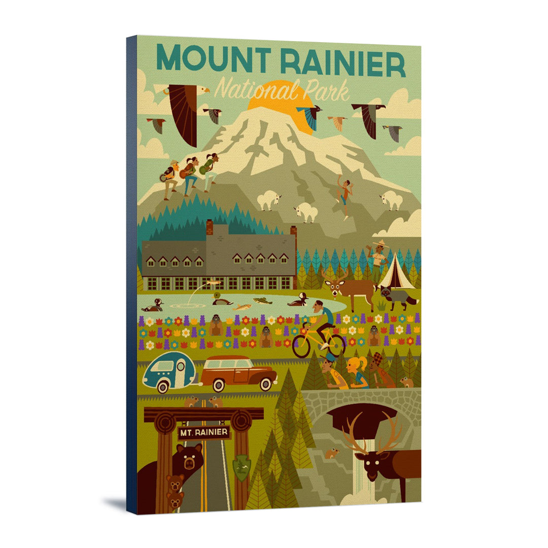 Mount Rainier National Park, Washington, Geometric National Park Series, Lantern Press Artwork, Stretched Canvas Canvas Lantern Press 16x24 Stretched Canvas 