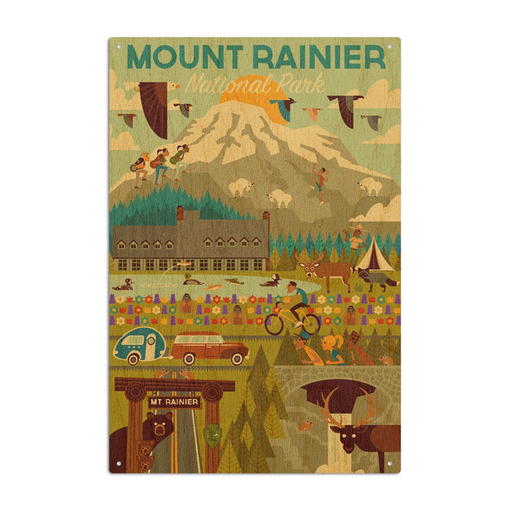 Mount Rainier National Park, Washington, Geometric National Park Series, Lantern Press Artwork, Wood Signs and Postcards Wood Lantern Press 10 x 15 Wood Sign 
