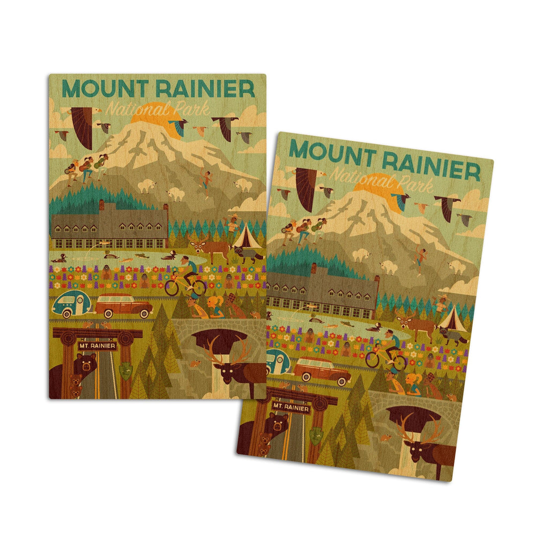 Mount Rainier National Park, Washington, Geometric National Park Series, Lantern Press Artwork, Wood Signs and Postcards Wood Lantern Press 4x6 Wood Postcard Set 