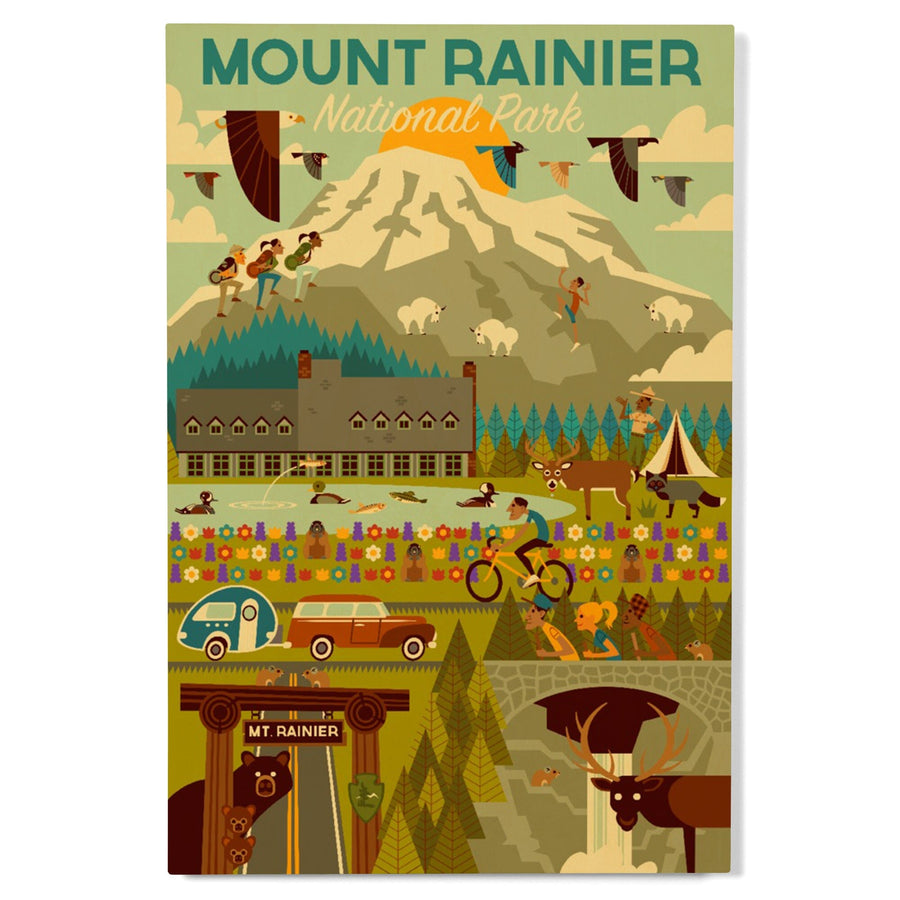 Mount Rainier National Park, Washington, Geometric National Park Series, Lantern Press Artwork, Wood Signs and Postcards Wood Lantern Press 