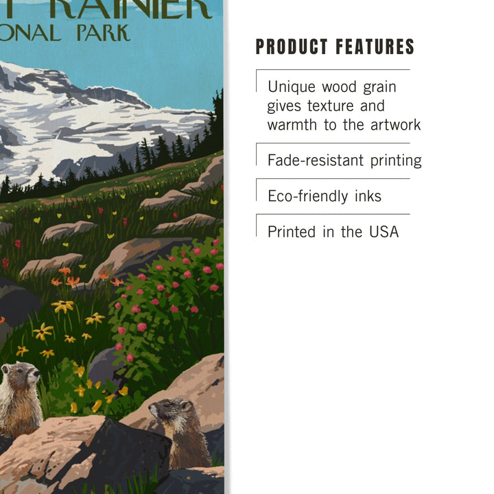Mount Rainier National Park, Washington, Meadow & Marmots, Lantern Press Artwork, Wood Signs and Postcards Wood Lantern Press 