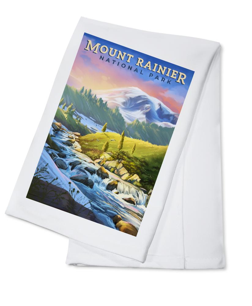Mount Rainier National Park, Washington, Oil Painting, Lantern Press Artwork, Towels and Aprons Kitchen Lantern Press 