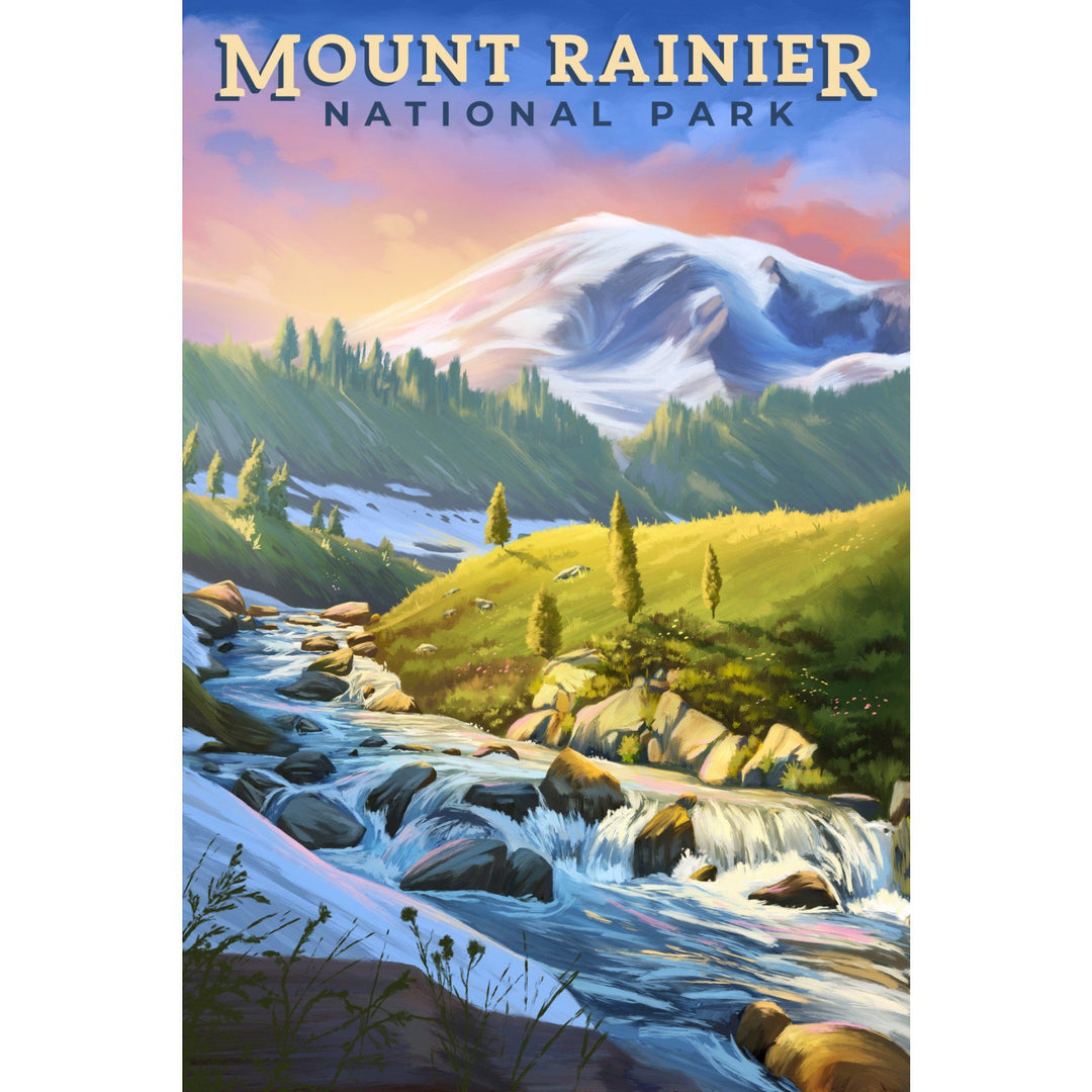 Mount Rainier National Park, Washington, Oil Painting, Lantern Press Artwork, Towels and Aprons Kitchen Lantern Press 