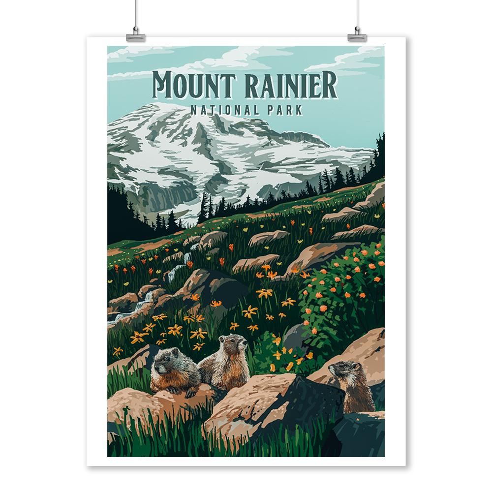 Mount Rainier National Park, Washington, Painterly National Park Series, Art Prints and Metal Signs Art Lantern Press 12 x 18 Art Print 