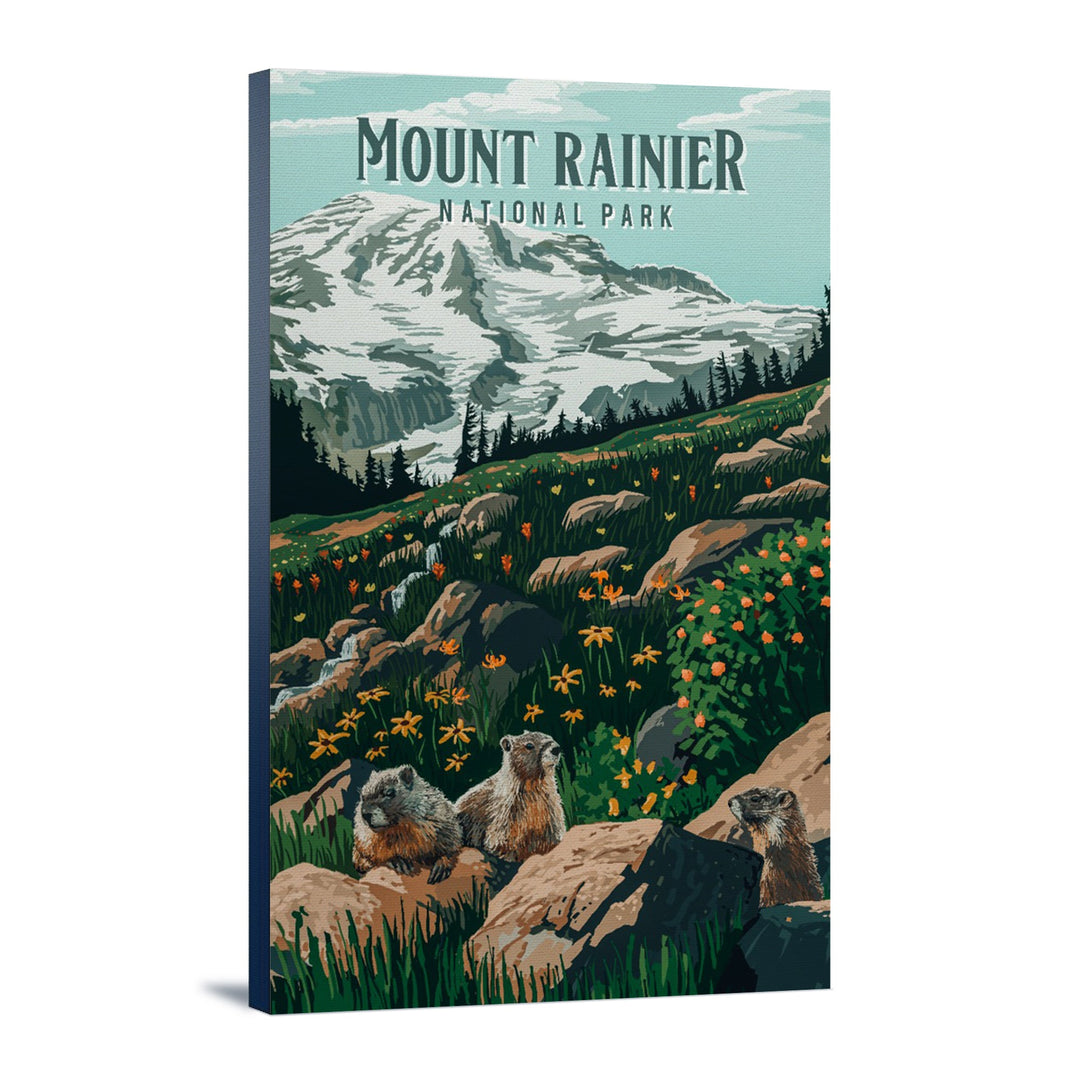 Mount Rainier National Park, Washington, Painterly National Park Series, Stretched Canvas Canvas Lantern Press 12x18 Stretched Canvas 