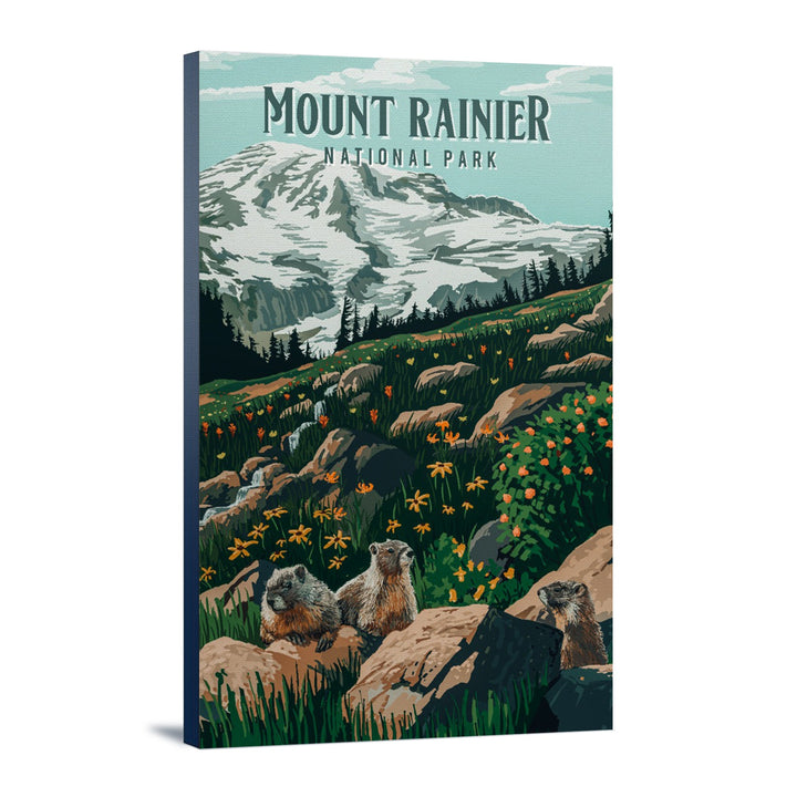 Mount Rainier National Park, Washington, Painterly National Park Series, Stretched Canvas Canvas Lantern Press 24x36 Stretched Canvas 