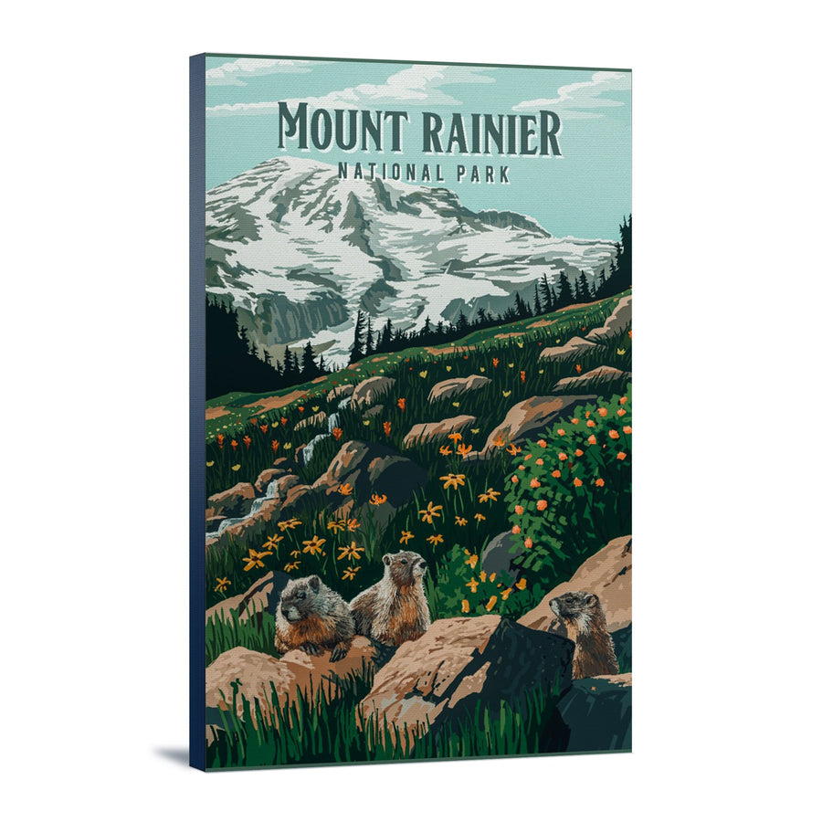 Mount Rainier National Park, Washington, Painterly National Park Series, Stretched Canvas Canvas Lantern Press 