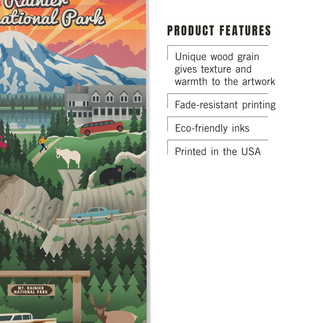 Mount Rainier National Park, Washington, Retro View, Lantern Press Artwork, Wood Signs and Postcards Wood Lantern Press 