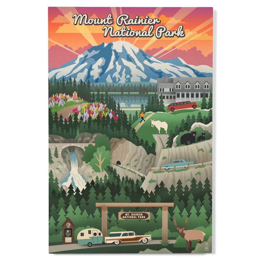 Mount Rainier National Park, Washington, Retro View, Lantern Press Artwork, Wood Signs and Postcards Wood Lantern Press 