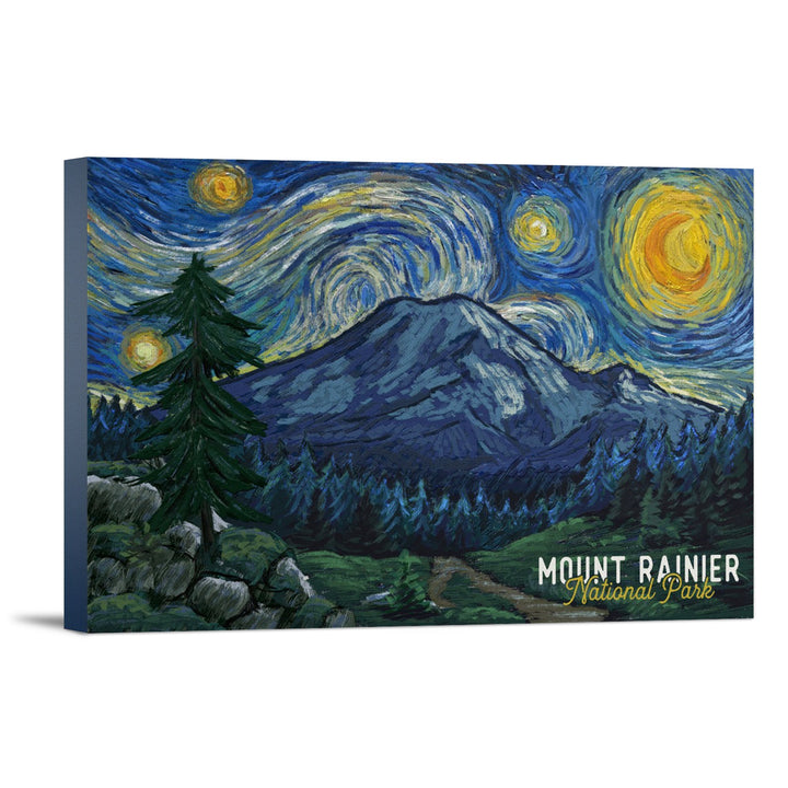 Mount Rainier National Park, Washington, Starry Night National Park Series, Lantern Press Artwork, Stretched Canvas Canvas Lantern Press 12x18 Stretched Canvas 